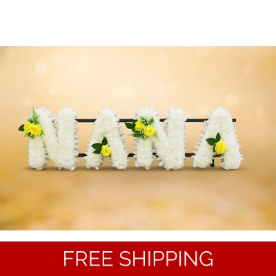 NANA Artificial Funeral Flowers – White Letter Tribute with Rose Sprays